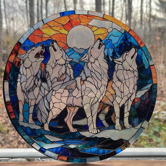Wolf Suncatcher Howling Wolves Animal Wildlife Cottage Canin Decor Gift 8” New - Picture 3 of 3